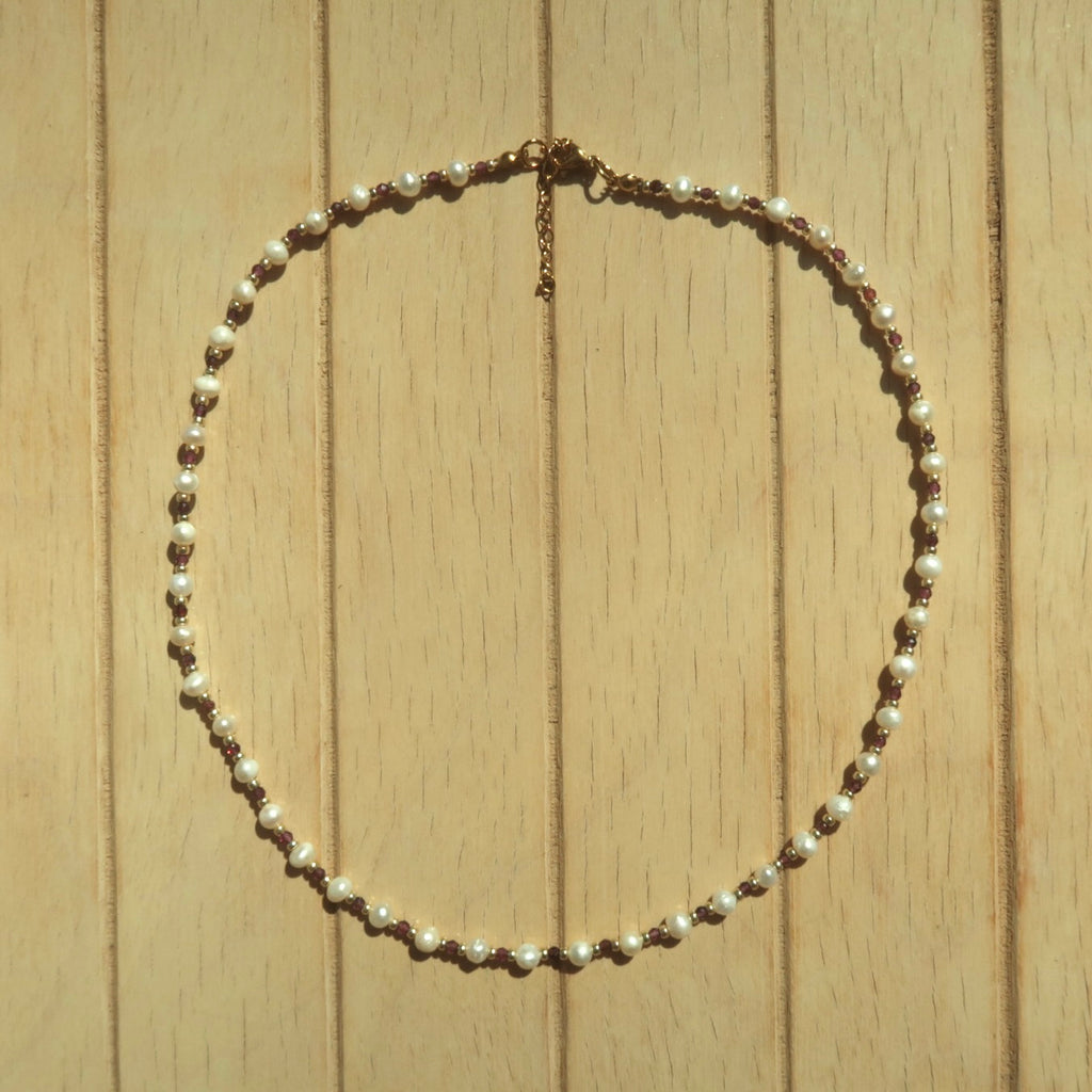Gold Garnet Pearl - Gemstone Necklace