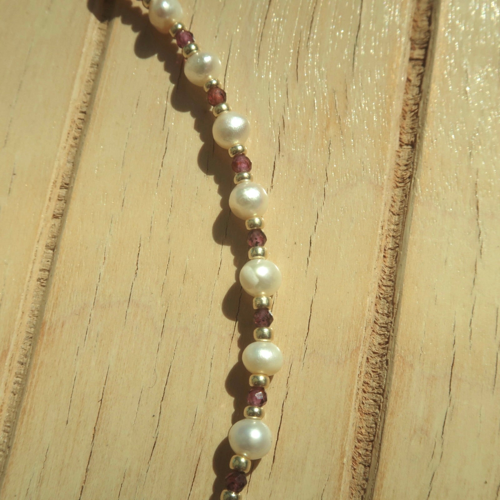 Gold Garnet Pearl - Gemstone Necklace
