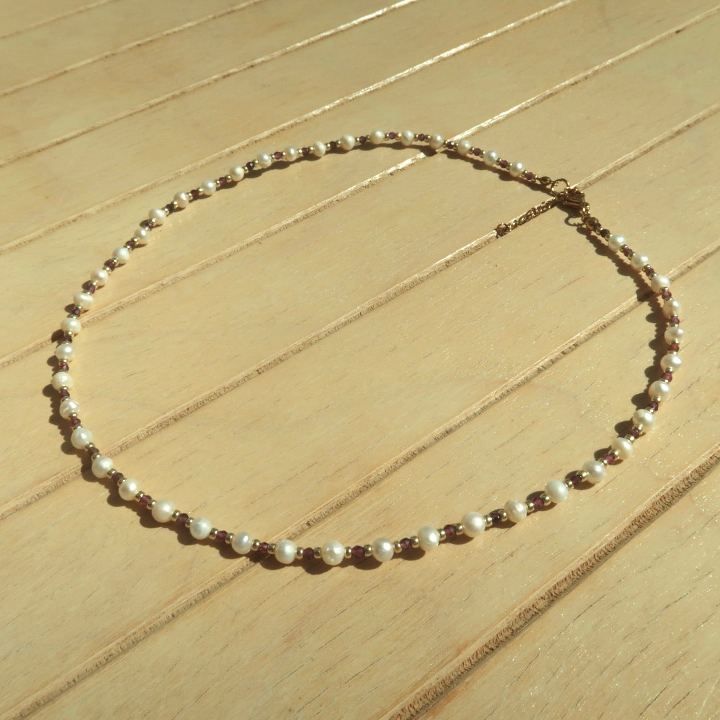 Gold Garnet Pearl - Gemstone Necklace