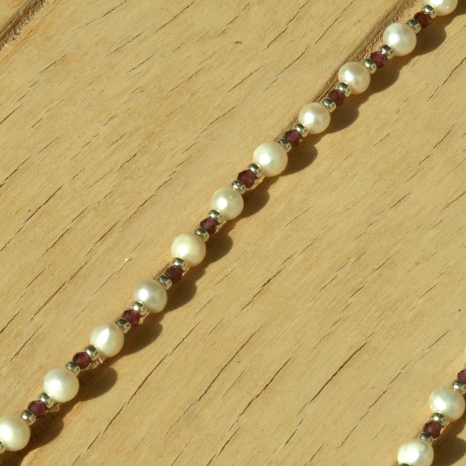 Silver Garnet Pearl - Gemstone Necklace