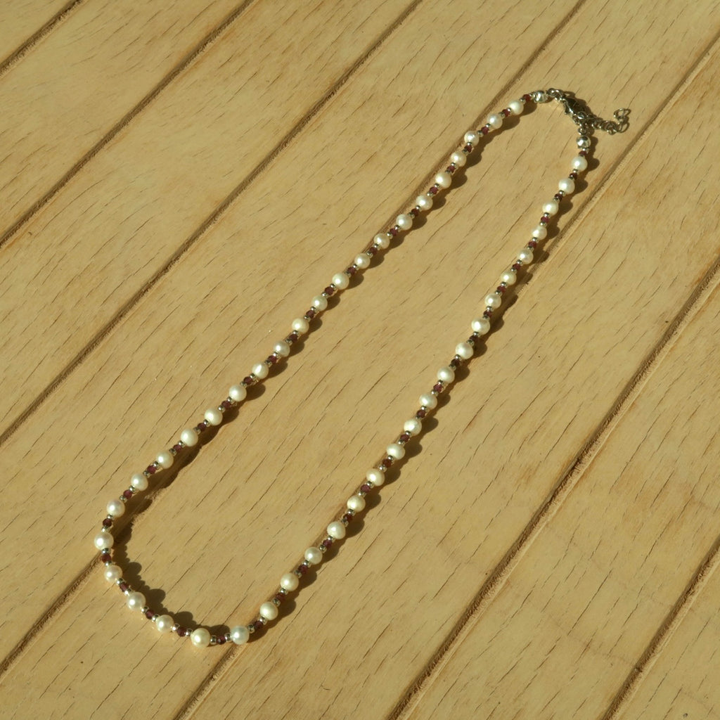 Silver Garnet Pearl - Gemstone Necklace