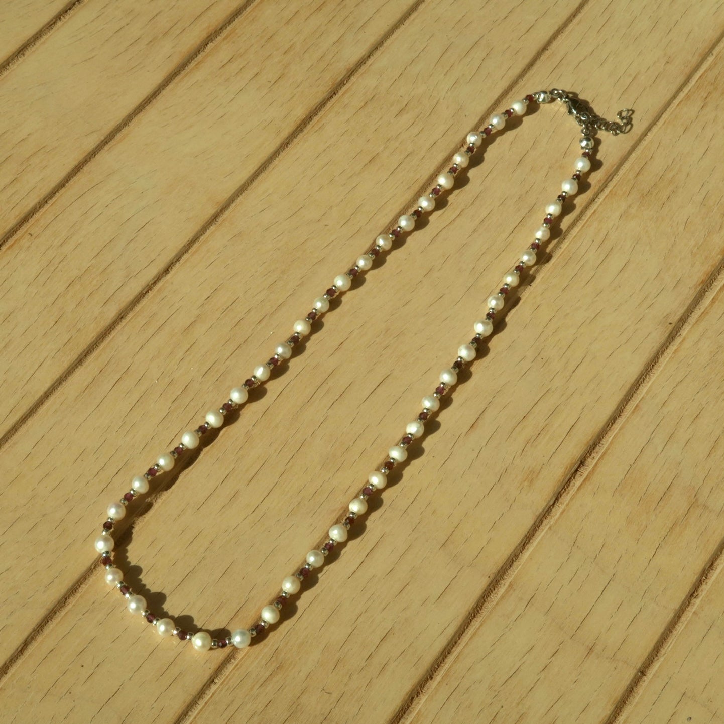 Silver Garnet Pearl - Gemstone Necklace